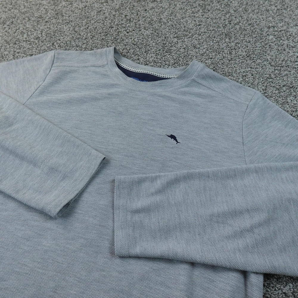Tommy Bahama Shirt Mens L Gray Waffle Knit Thermal Long Sleeve Crewneck Marlin